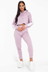 Lilac Side Stripe Cropped Hoodie and Jogger Set - Darshi-Tracksuits