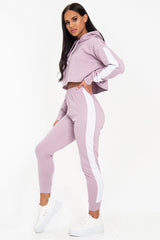 Lilac Side Stripe Cropped Hoodie and Jogger Set - Darshi-Tracksuits