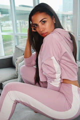 Lilac Side Stripe Cropped Hoodie and Jogger Set - Darshi-Tracksuits