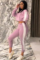 Lilac Side Stripe Cropped Hoodie and Jogger Set - Darshi-Tracksuits