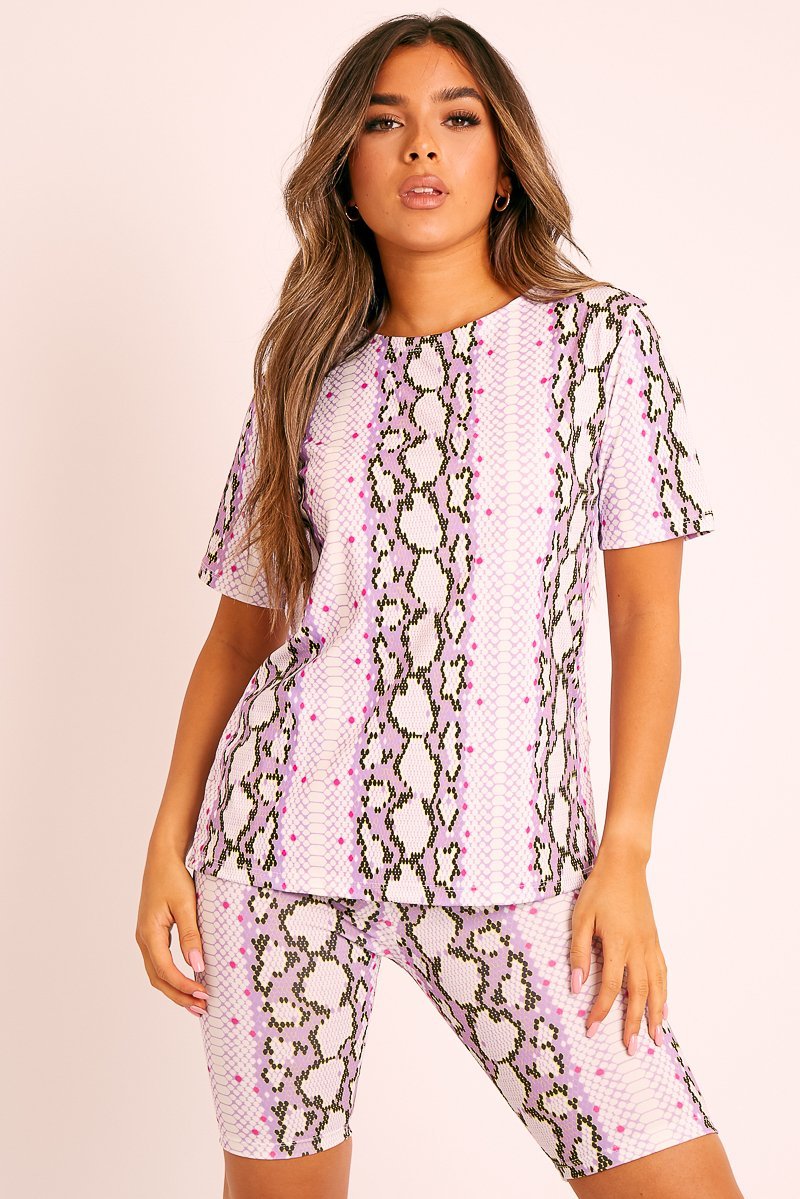 Lilac Snake T-shirt Cycling Short Set - Alissandra-Co-ords