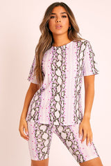 Lilac Snake T-shirt Cycling Short Set - Alissandra-Co-ords