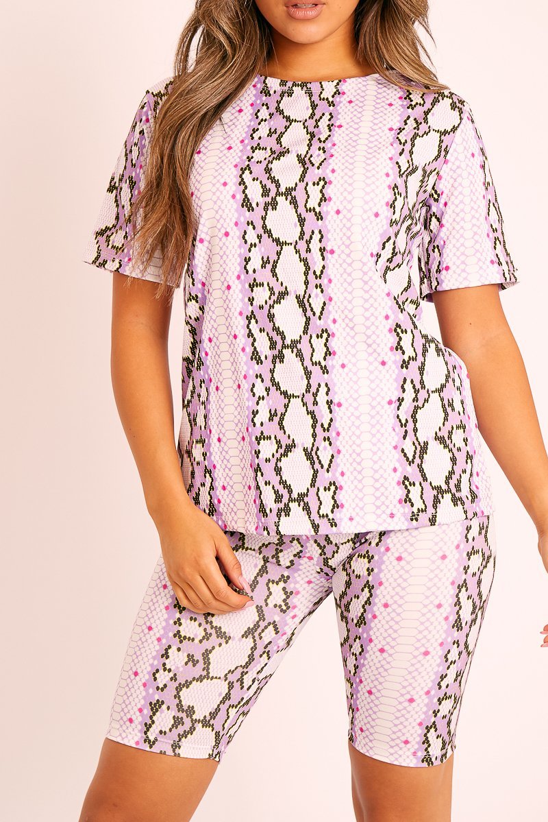 Lilac Snake T-shirt Cycling Short Set - Alissandra-Co-ords