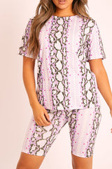 Lilac Snake T-shirt Cycling Short Set - Alissandra-Co-ords