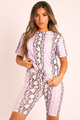 Lilac Snake T-shirt Cycling Short Set - Alissandra-Co-ords