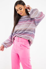 Lilac Stripe Glitter Soft Knit Jumper - Asiya-Jumper