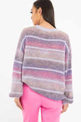 Lilac Stripe Glitter Soft Knit Jumper - Asiya-Jumper