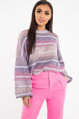 Lilac Stripe Glitter Soft Knit Jumper - Asiya-Jumper