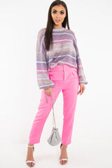 Lilac Stripe Glitter Soft Knit Jumper - Asiya-Jumper