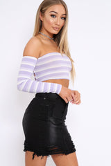 Lilac Striped Lace Up Back Crop Top - Cerys-Tops
