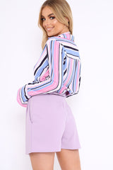 Lilac Striped Plunge Twist Front Crop Top - Gracelee-Crop Tops