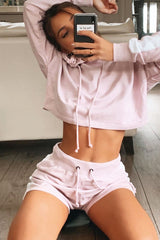 Lilac White Stripe Cropped Hoodie and Shorts Loungewear Co-ord - Dariella-Co-ords