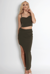 Lilly Khaki Asymmetric Two Piece-Co-ords
