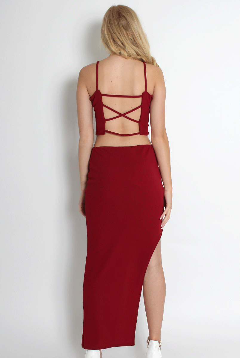 Lilly Wine Asymmetric Two Piece-Co-ords