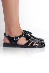 Lily Black Bow Diamante Jelly Shoes-Shoes