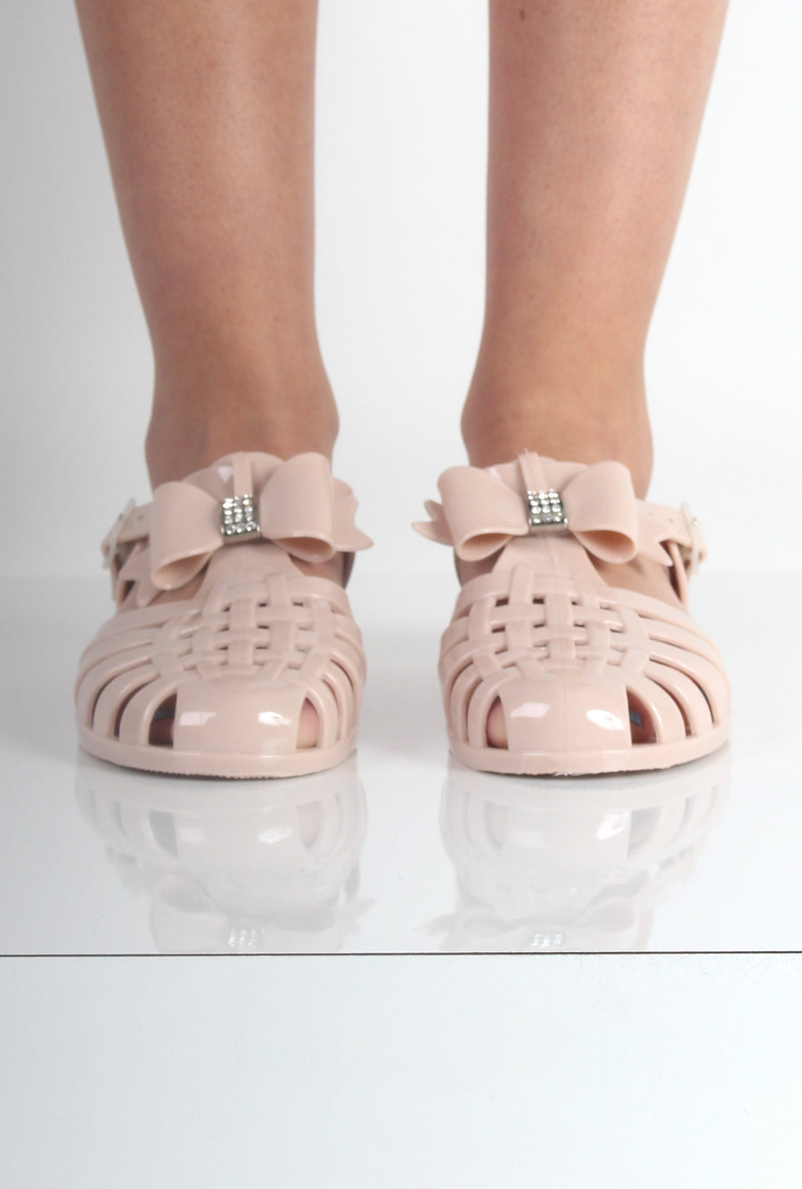 Lily Nude Bow Diamante Jelly Shoes-Shoes