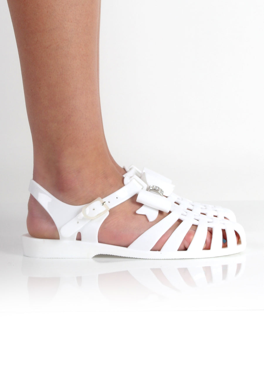 Lily White Bow Diamante Jelly Shoes-Shoes