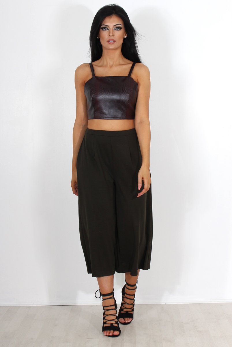 Lima Khaki Culotte Trousers-Trousers