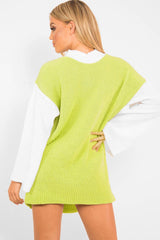 Lime And White Knitted High Neck Oversized Jumper - Cerina-Jumper