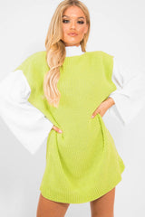 Lime And White Knitted High Neck Oversized Jumper - Cerina-Jumper