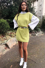Lime And White Knitted High Neck Oversized Jumper - Cerina-Jumper
