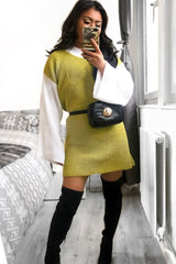 Lime And White Knitted High Neck Oversized Jumper - Cerina-Jumper