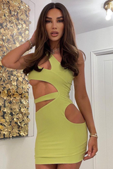 Lime Asymmetric Cut Out Mini Dress - Erin