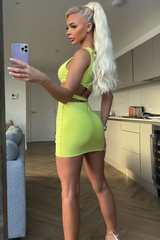Lime Asymmetric Cut Out Mini Dress - Erin