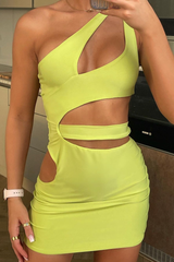 Lime Asymmetric Cut Out Mini Dress - Erin