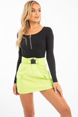 Lime Buckle Belted Utility Skirt - Fallyn-Skirts