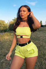 Lime Buckle Utility Crop Top and Shorts Co-ord - Juri-Co-ords