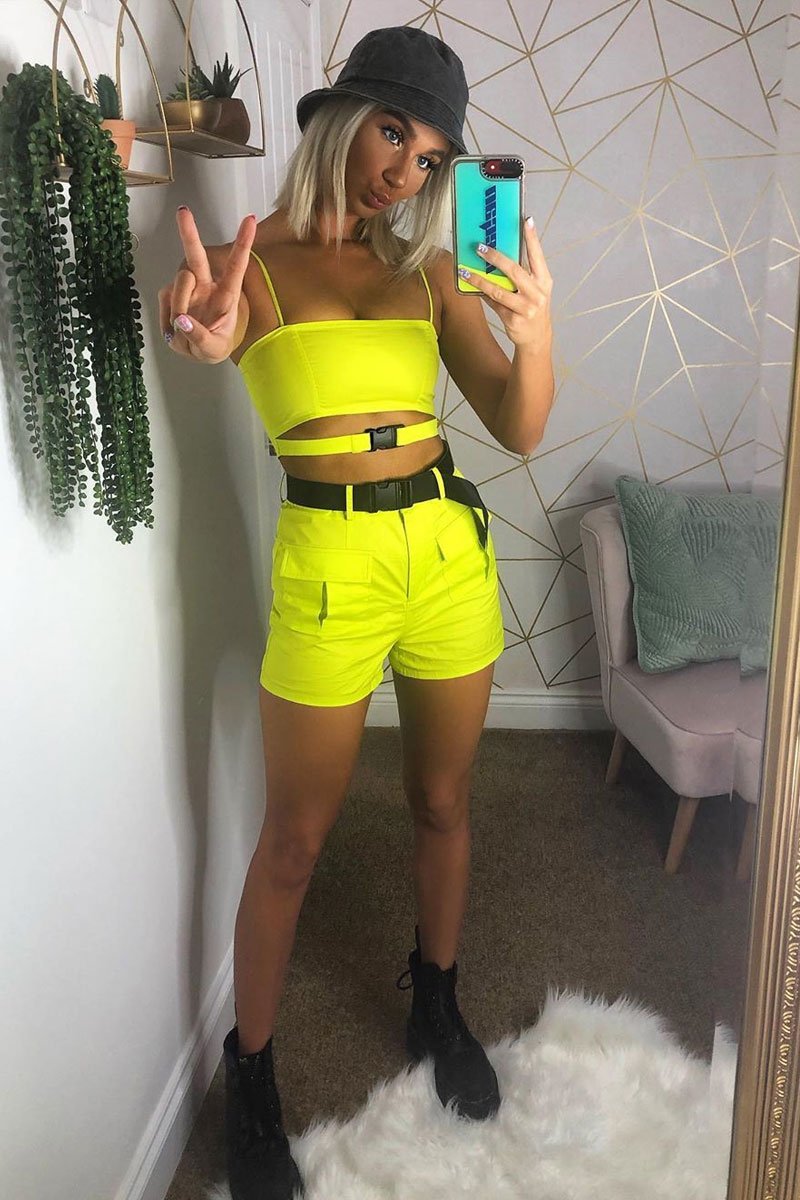 Lime Buckle Utility Crop Top and Shorts Co-ord - Juri-Co-ords