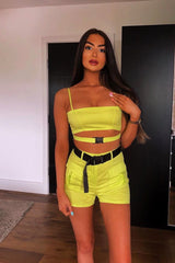 Lime Buckle Utility Crop Top and Shorts Co-ord - Juri-Co-ords