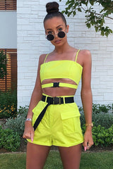 Lime Buckle Utility Crop Top and Shorts Co-ord - Juri-Co-ords