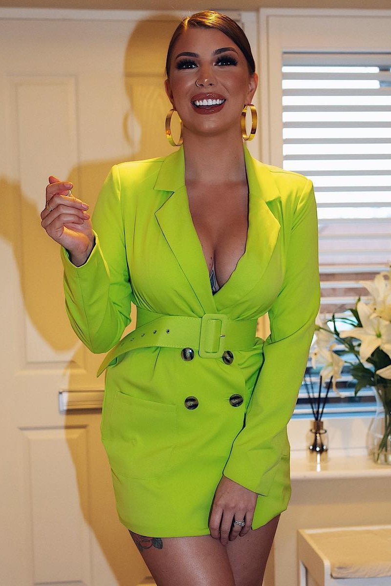 Lime Button Front Belted Blazer Dress - Justyne Rebellious Fashion Lime Button Front Belted Blazer Dress - Justyne Rebellious Fashion