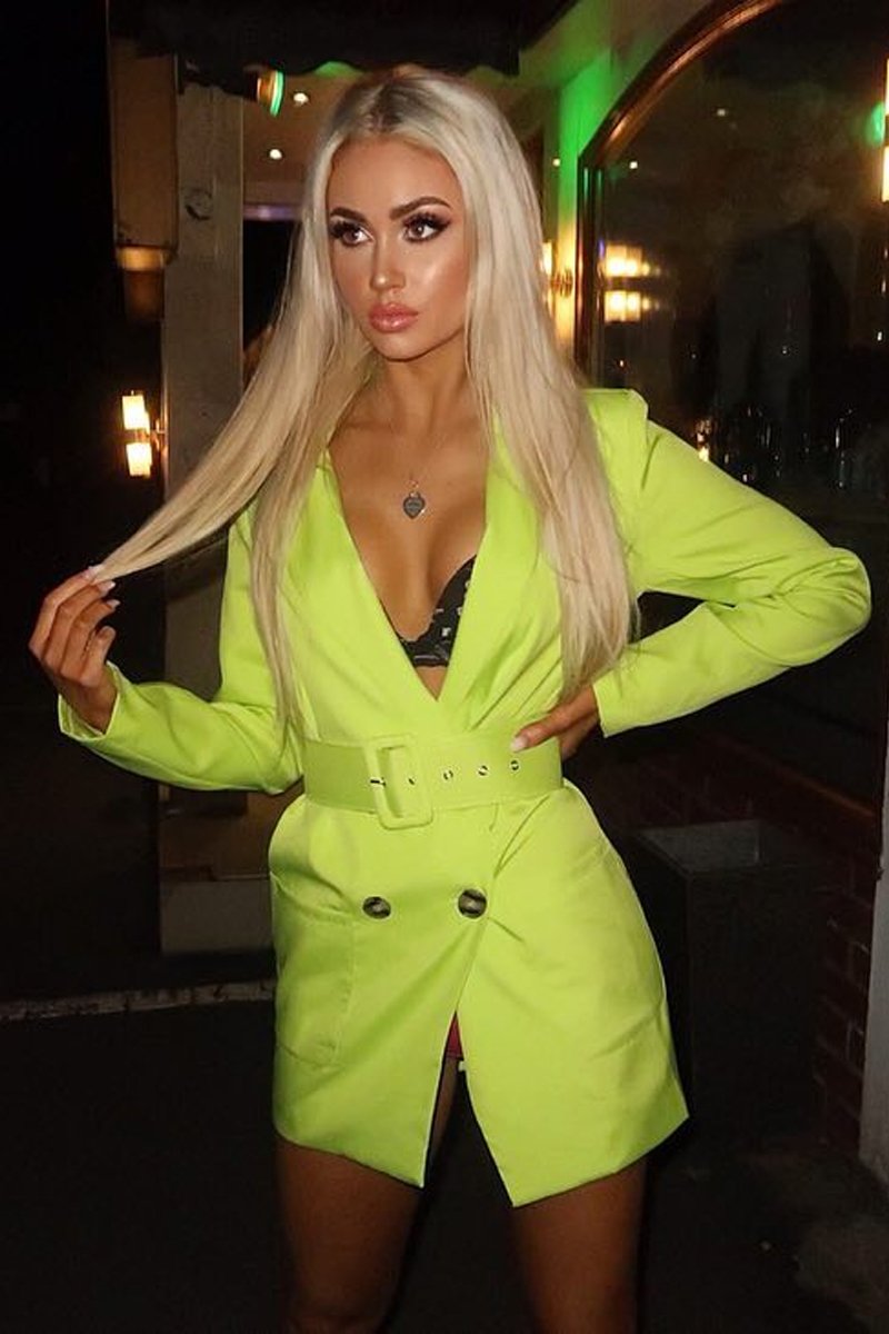 Lime Button Front Belted Blazer Dress - Justyne Rebellious Fashion Lime Button Front Belted Blazer Dress - Justyne Rebellious Fashion