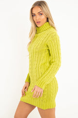 Lime Cable Knit Roll Neck Jumper Dress - Matilda-Dresses