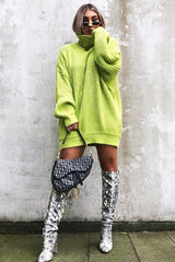 Lime Chunky Knit Jumper Dress - Maci-Dresses