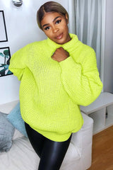 Lime Chunky Knit Jumper Dress - Maci-Dresses