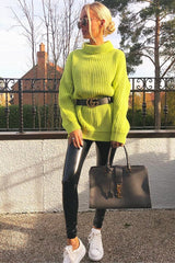 Lime Chunky Knit Jumper Dress - Maci-Dresses