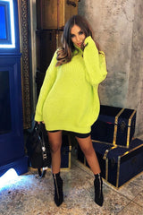Lime Chunky Knit Jumper Dress - Maci-Dresses