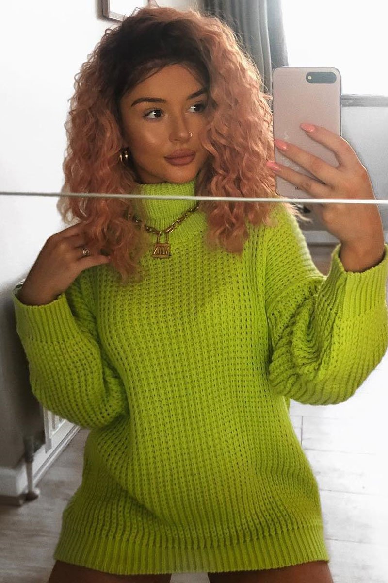 Lime Chunky Knit Jumper Dress - Maci-Dresses