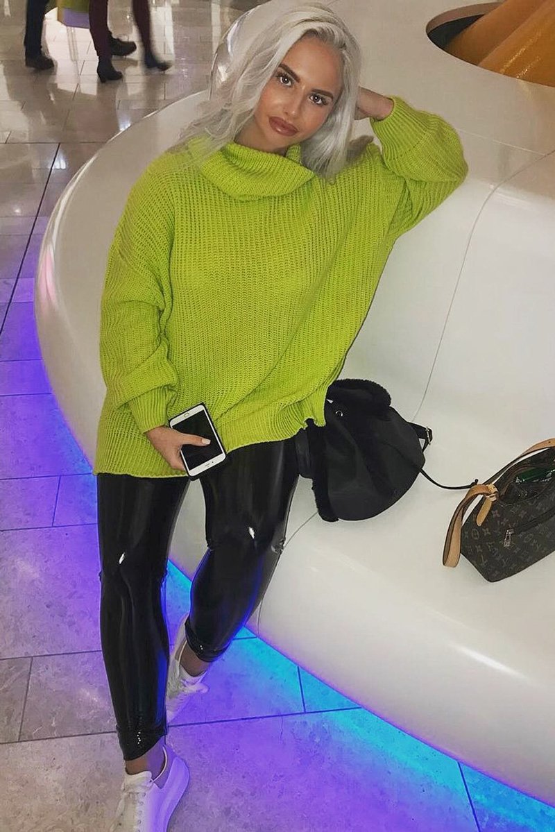 Lime Chunky Knit Jumper Dress - Maci-Dresses