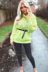 Lime Chunky Knit Jumper Dress - Maci-Dresses