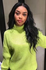 Lime Chunky Knit Jumper Dress - Maci-Dresses