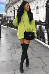 Lime Chunky Knit Jumper Dress - Maci-Dresses
