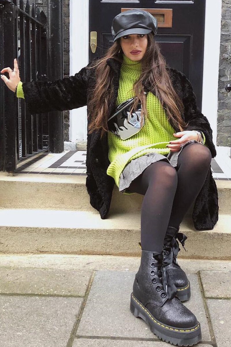 Lime Chunky Knit Jumper Dress - Maci-Dresses