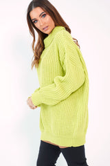 Lime Chunky Knit Jumper Dress - Maci-Dresses