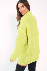 Lime Chunky Knit Jumper Dress - Maci-Dresses
