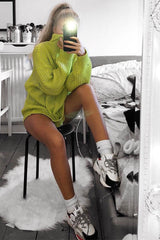 Lime Chunky Knit Jumper Dress - Maci-Dresses